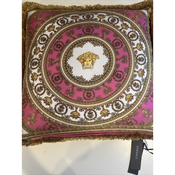 New with Tags Versace I Heart Baroque Silk Accent Pillow Fuchsia - Picture 3 of 6
